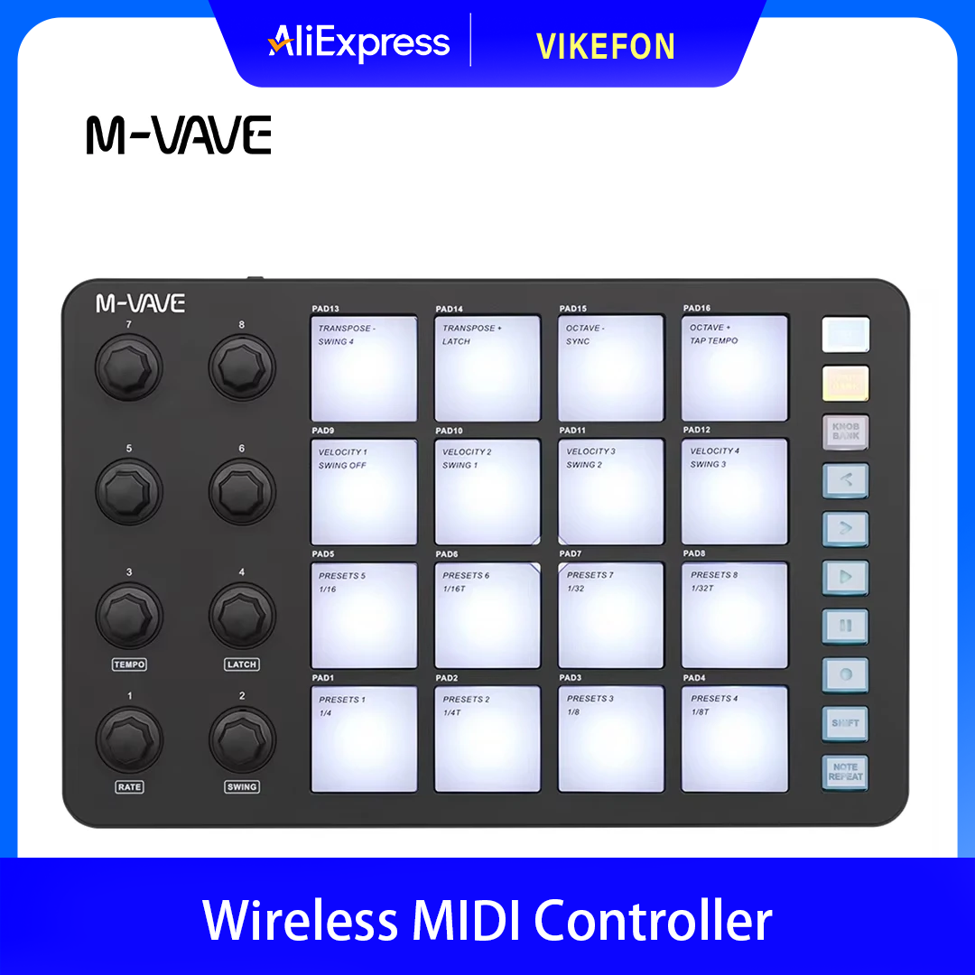 Midi Controller Pad - Bezprzewodowy kontroler MIDI M-VAVE SMC-PAD, odpowiedni