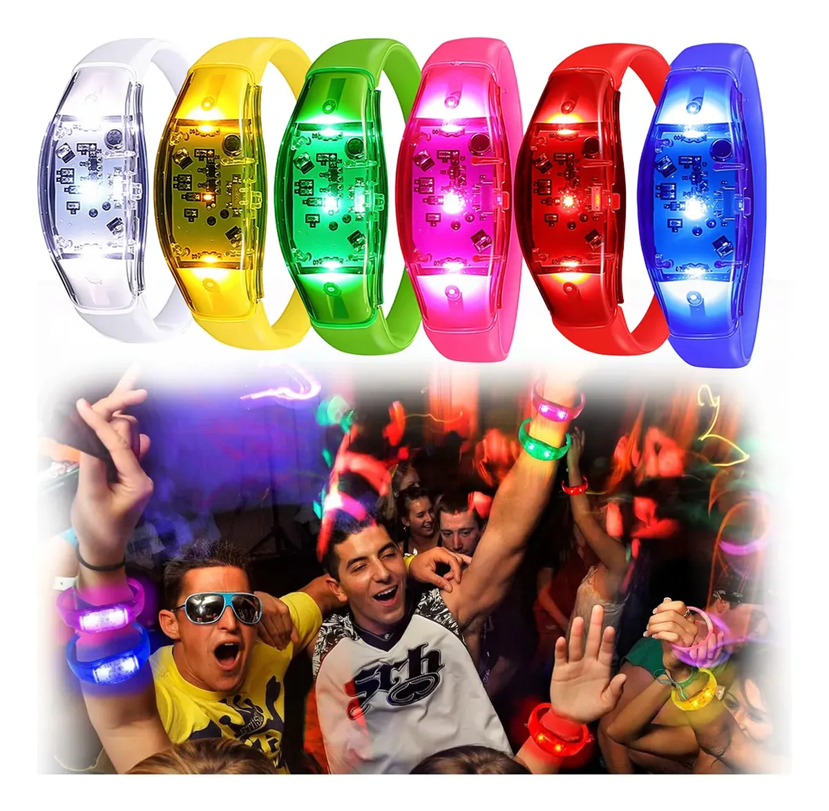 Audio Music Dj - 6 sztuk bransoletek LED aktywowanych dźwiękiem